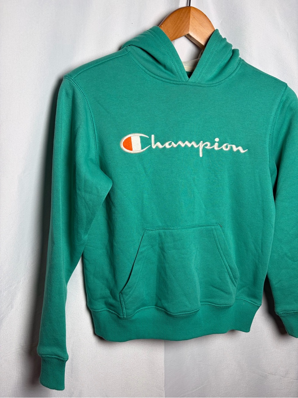 Champion Teal Crewneck Hoodie with Script Logo